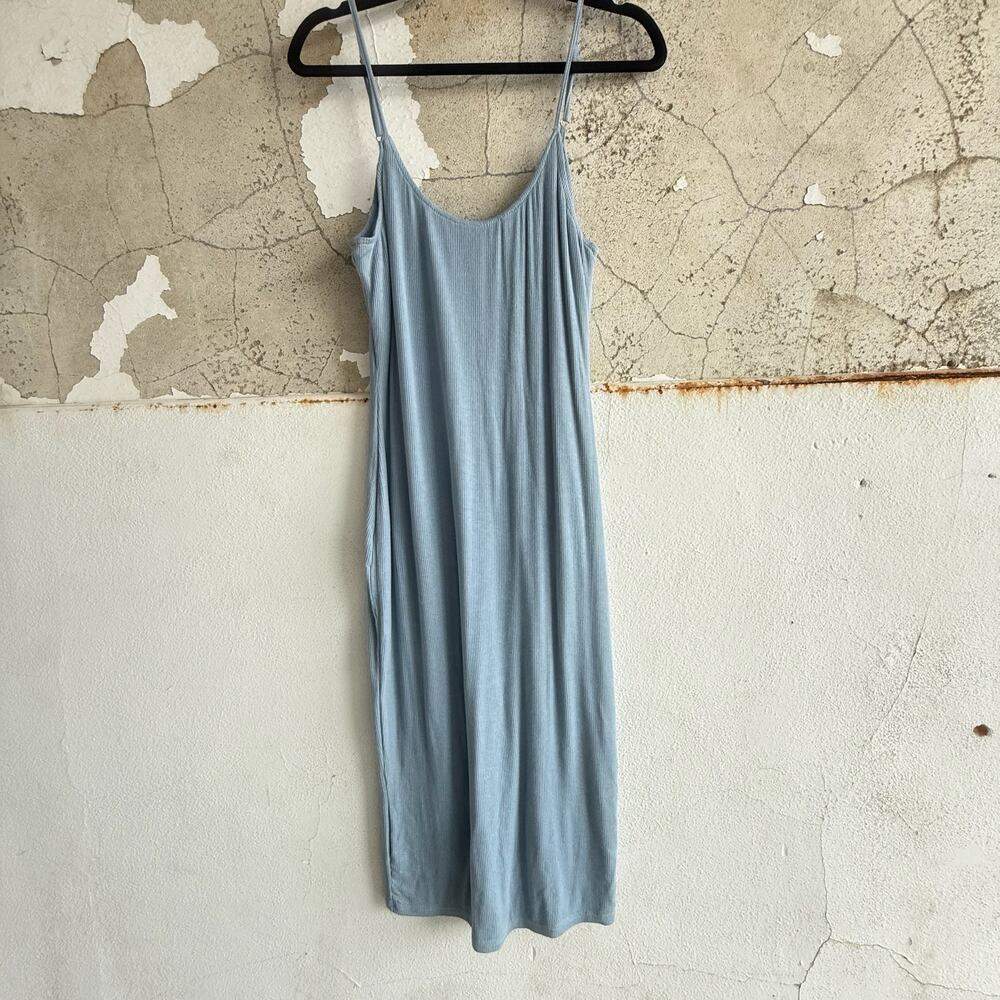 Superdown Dress Ribbed Bodycon Midi Slip Light Blue Adjustable Straps Size L